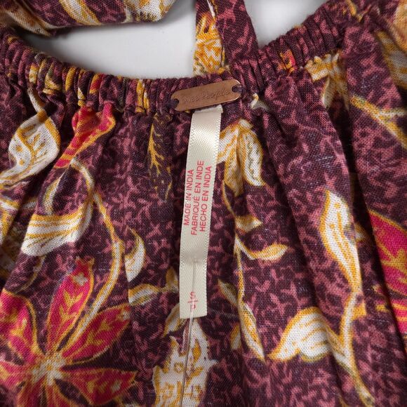 NWT Free People Lola Floral Mini Dress Brown Boho Cottagecore Babydoll Peasant - Picture 7 of 8